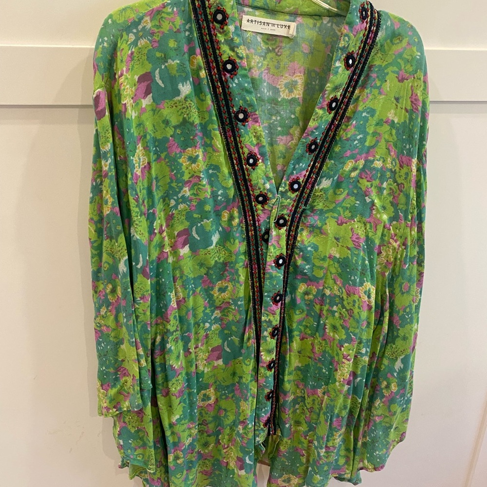 World Market Boho Green Floral Wrap